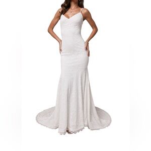 Lulus Flawless Extravagance White Lace Trumpet Hem Maxi Dress